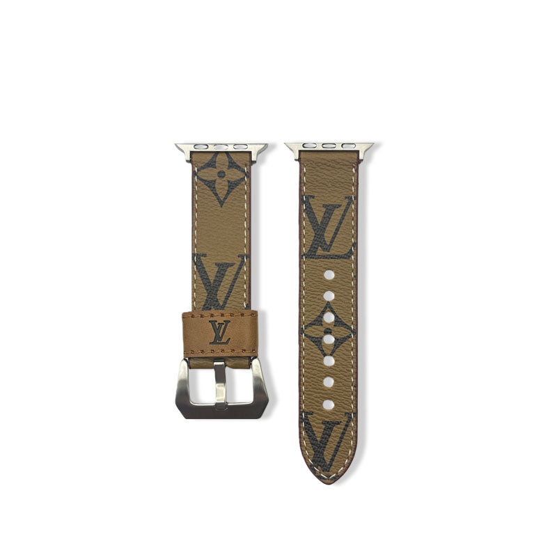 Stylish Leather Monogram Apple Watch Band Yellow Printing-CYLV017