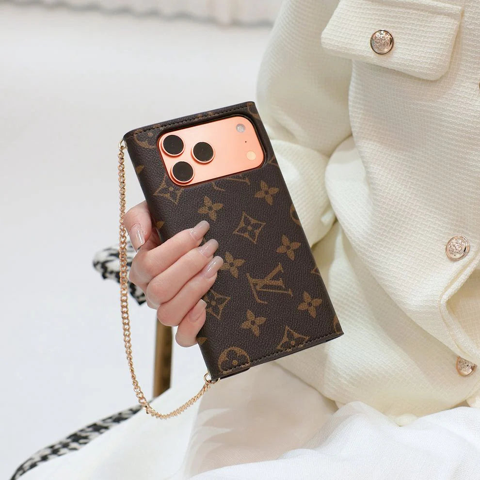 Leather Monogram iPhone Case With Wallet And Crossbody Strap For iPhone 17 Series-CYLV081
