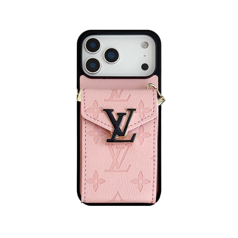 Leather Monogram iPhone Case With Card Holder And Strap -CFK251124