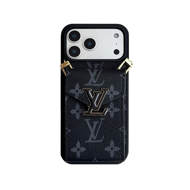 Classic Leather Monogram iPhone Case With Card Holder And Strap -CFK251126