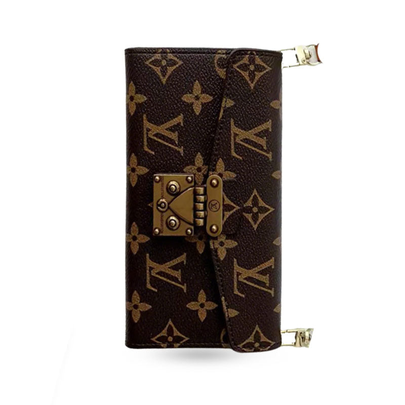 Leather Monogram iPhone Case With Wallet And Crossbody Strap For iPhone 17 Series-CYLV081