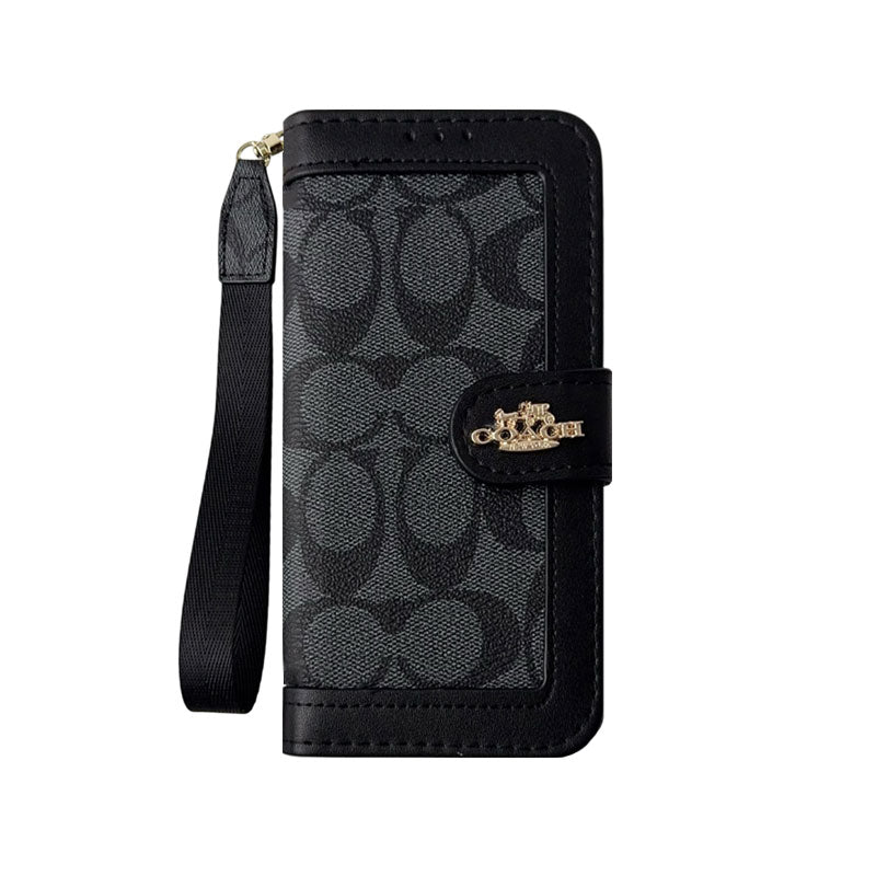 Premium Leather CH iPhone Case With Card Holder And Strap-CFPL001