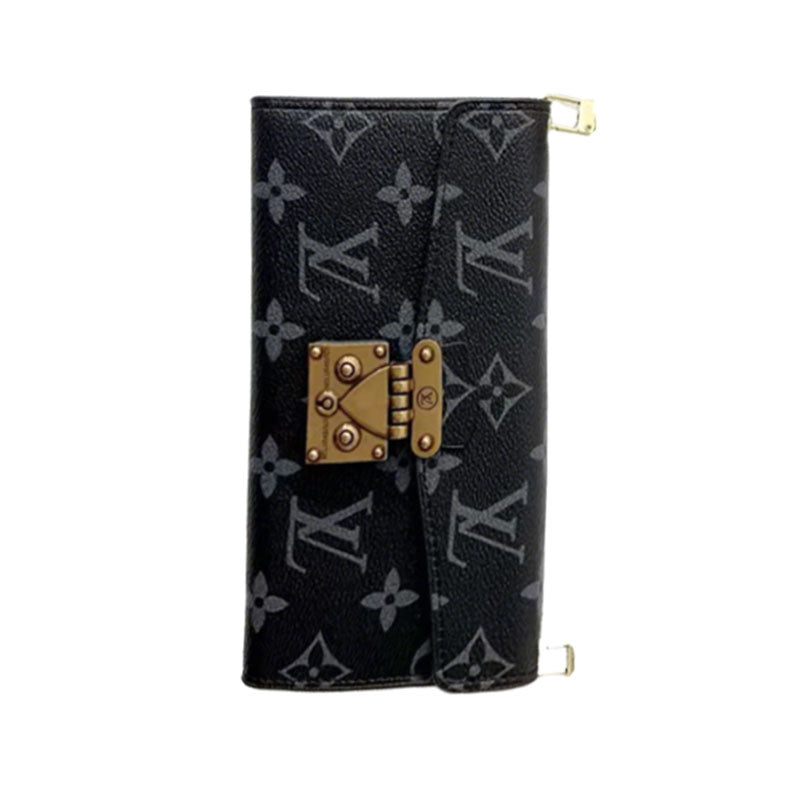 Leather Monogram iPhone Case With Wallet And Crossbody Strap For iPhone 17 Series-CYLV081