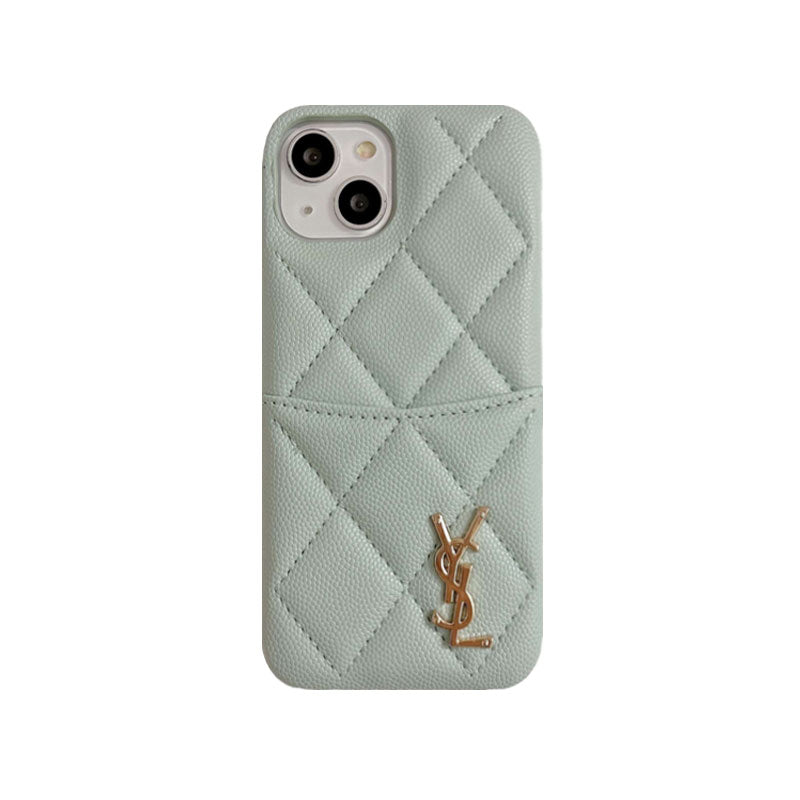 Leather YL iPhone Case With Card Holder Case Pink-LZW240606