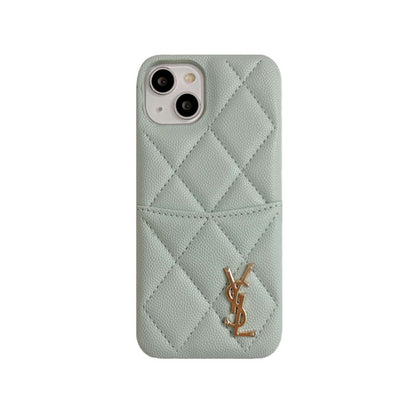 Leather YL iPhone Case With Card Holder Case Pink-LZW240606