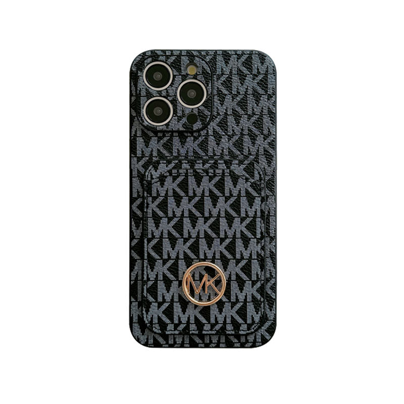 Leather MK iPhone Case With Card Holder Brown-MKC241620