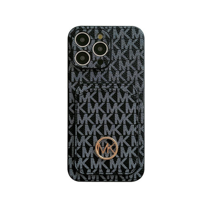 Leather MK iPhone Case With Card Holder Brown-MKC241620