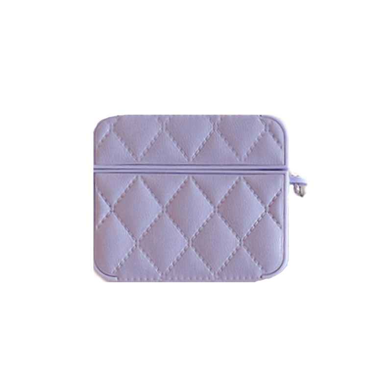 Diamond Grid AirPods Case with Leather Lanyard Purple-LXK240703