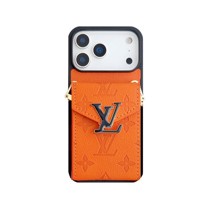 Leather Monogram iPhone Case With Card Holder And Strap -CFK251124