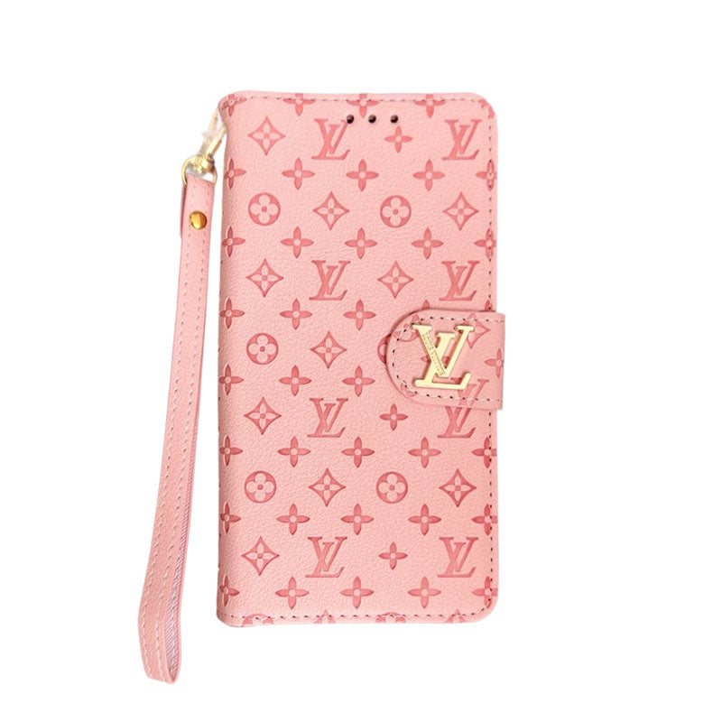 Leather Folio Monogram iPhone Case With Card Holder And Strap White-CFHYL251127