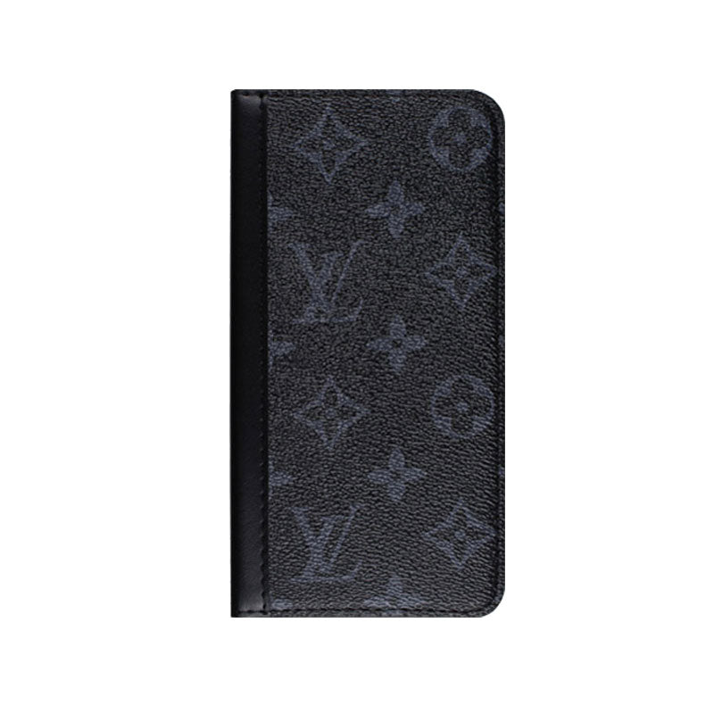 Premium Leather Monogram iPhone Case with Card Slot and Coin Pocket Black Printing-CFHYL2502