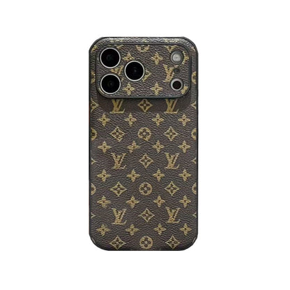 Black Leather Monogram iPhone Case For iPhone 17 Series-CRK251450