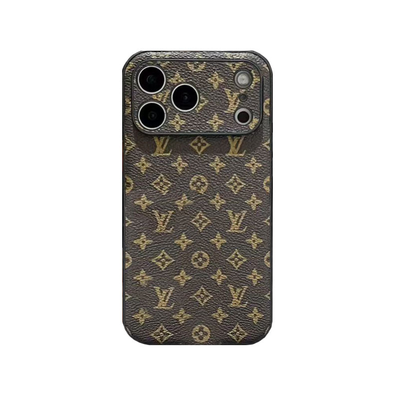 Black Leather Monogram iPhone Case For iPhone 17 Series-CRK251450