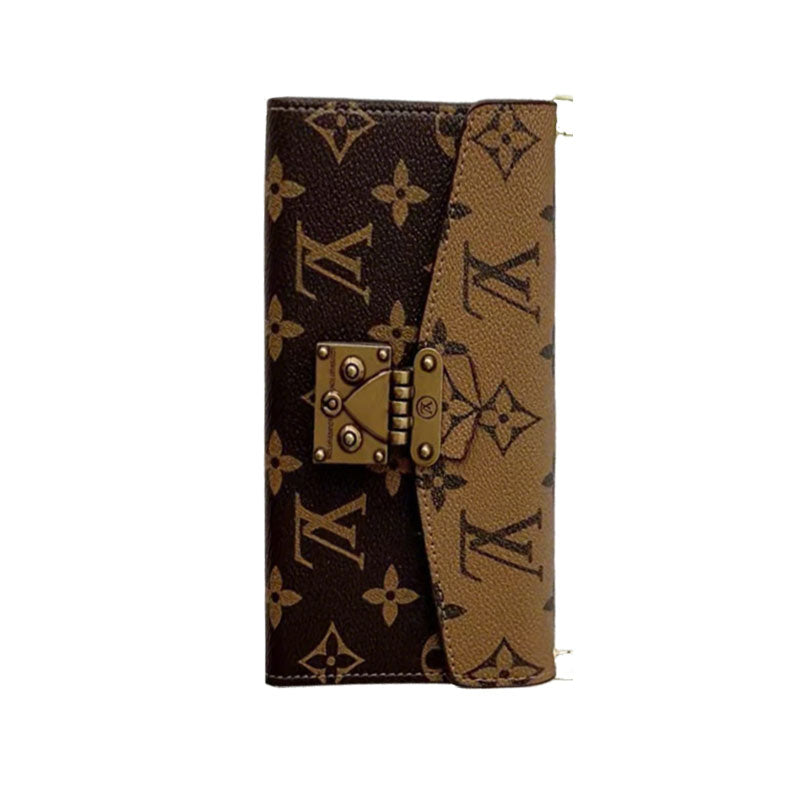 Leather Monogram iPhone Case With Wallet And Crossbody Strap For iPhone 17 Series-CYLV081