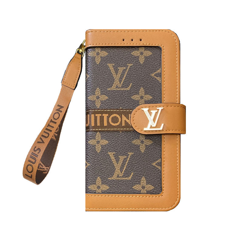 Leather Leather Flip Monogram Phone Case With Card Holder And Strap Black Printing -CFLB200911