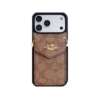 Leather CH iPhone Case With Card Holder And Strap-CFP251105