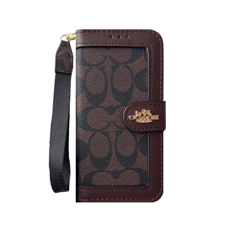 Premium Leather CH iPhone Case With Card Holder And Strap-CFPL001