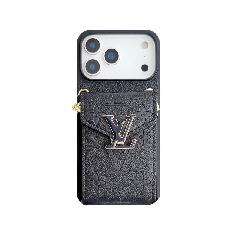 Leather Monogram iPhone Case With Card Holder And Strap -CFK251124