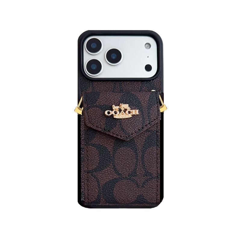 Leather CH iPhone Case With Card Holder And Strap-CFP251105