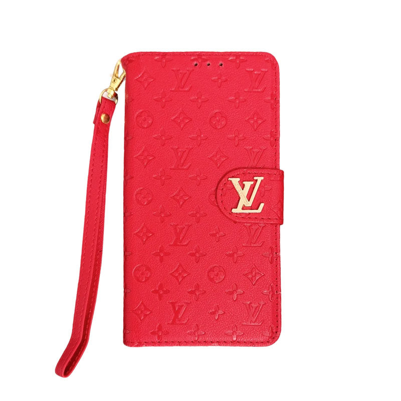 Leather Folio Monogram iPhone Case With Card Holder And Strap Black-CFHYL251127