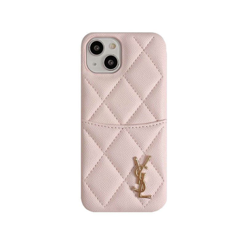 Leather YL iPhone Case With Card Holder Case Pink-LZW240606