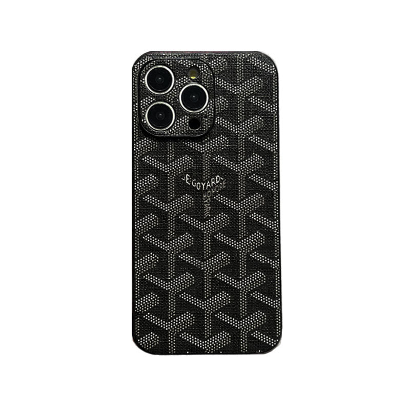 Leather GD iPhone Case With Lens Protection Black-SJK240807