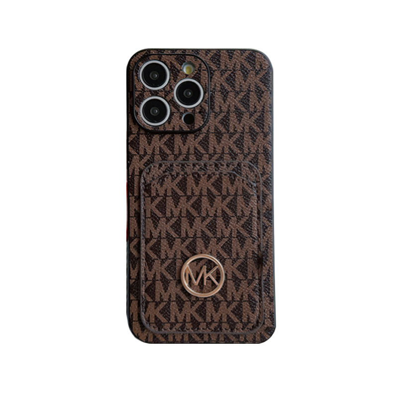 Leather MK iPhone Case With Card Holder Brown-MKC241620