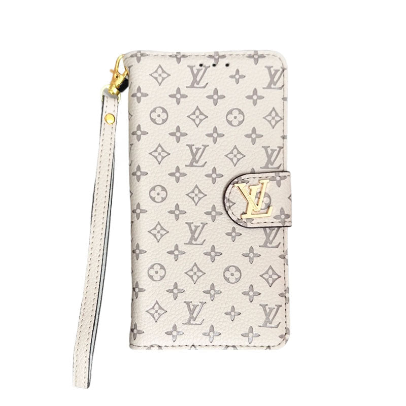 Leather Folio Monogram iPhone Case With Card Holder And Strap White-CFHYL251127