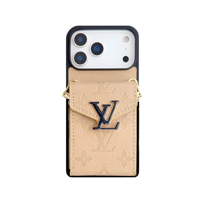 Leather Monogram iPhone Case With Card Holder And Strap -CFK251124