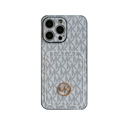 Leather MK iPhone Case With Card Holder Black-MKC241620