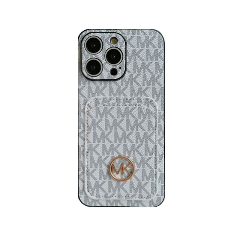 Leather MK iPhone Case With Card Holder Brown-MKC241620