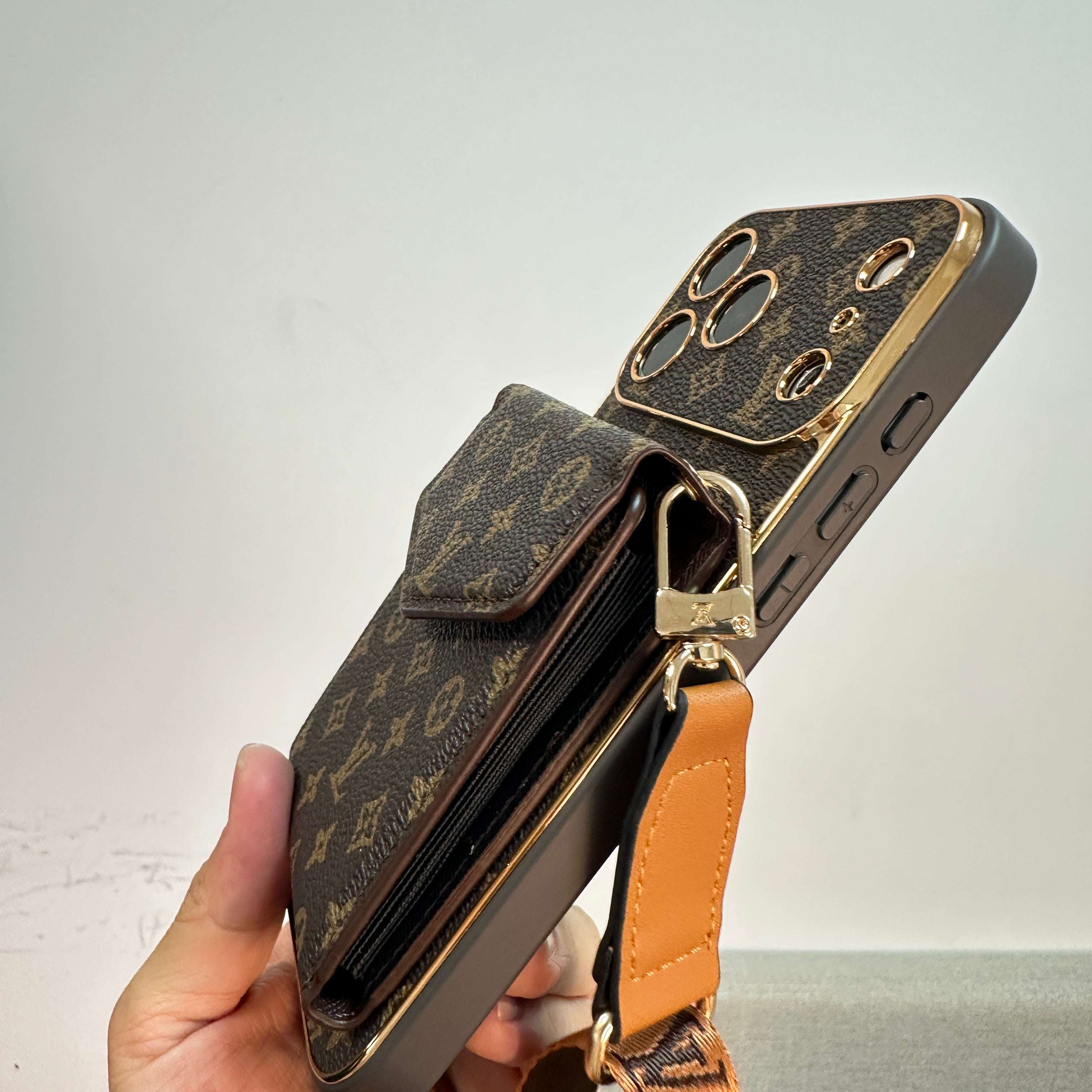 Premium  Monogram iPhone Case With Wallet And Crossbody Strap For iPhone 17 Series-CYLV134