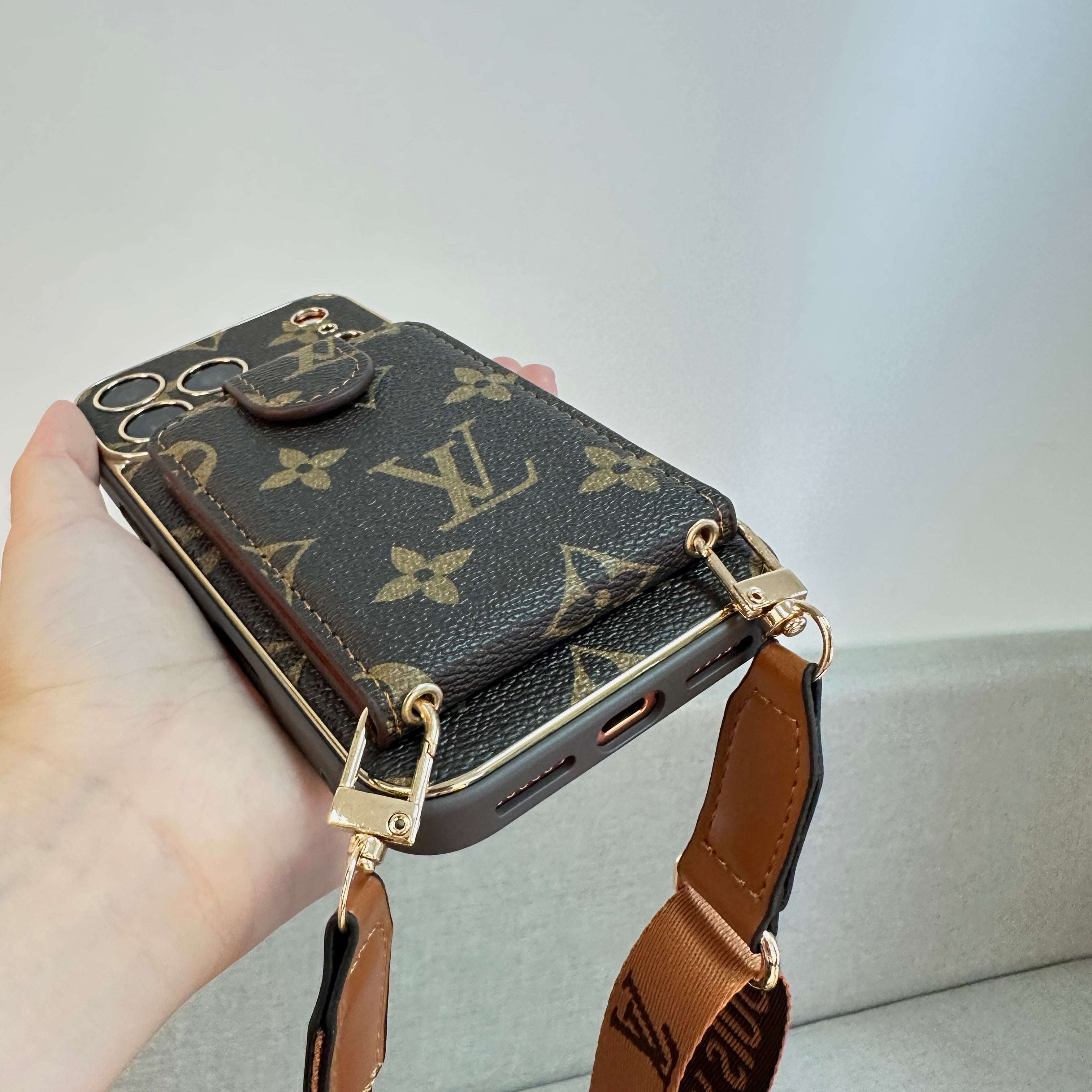 Leather Monogram iPhone Case With Wallet And Crossbody Strap For iPhone 17 Series-CYLV132