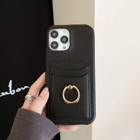 Leather Phone Case For iPhone with Card Holder Black-SHW240110