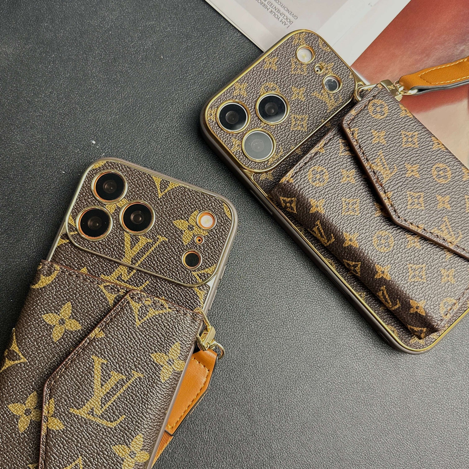 Elegant Leather Monogram iPhone Case With Wallet And Crossbody Strap For iPhone 17 Series-CYLV133