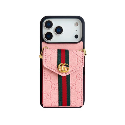 Leather GG iPhone Case With Card Holder And Strap -CFK251305