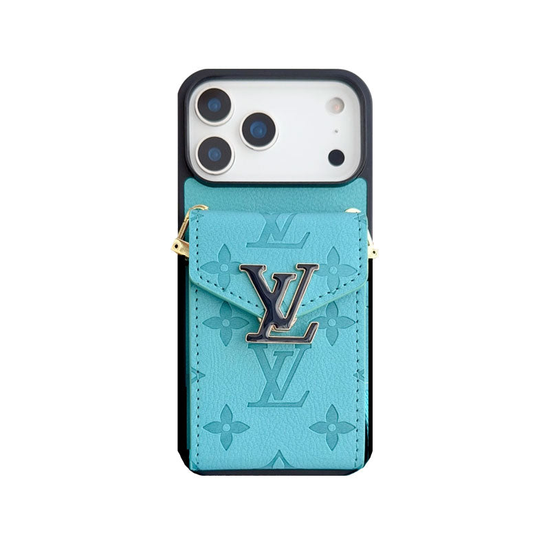 Leather Monogram iPhone Case With Card Holder And Strap -CFK251124