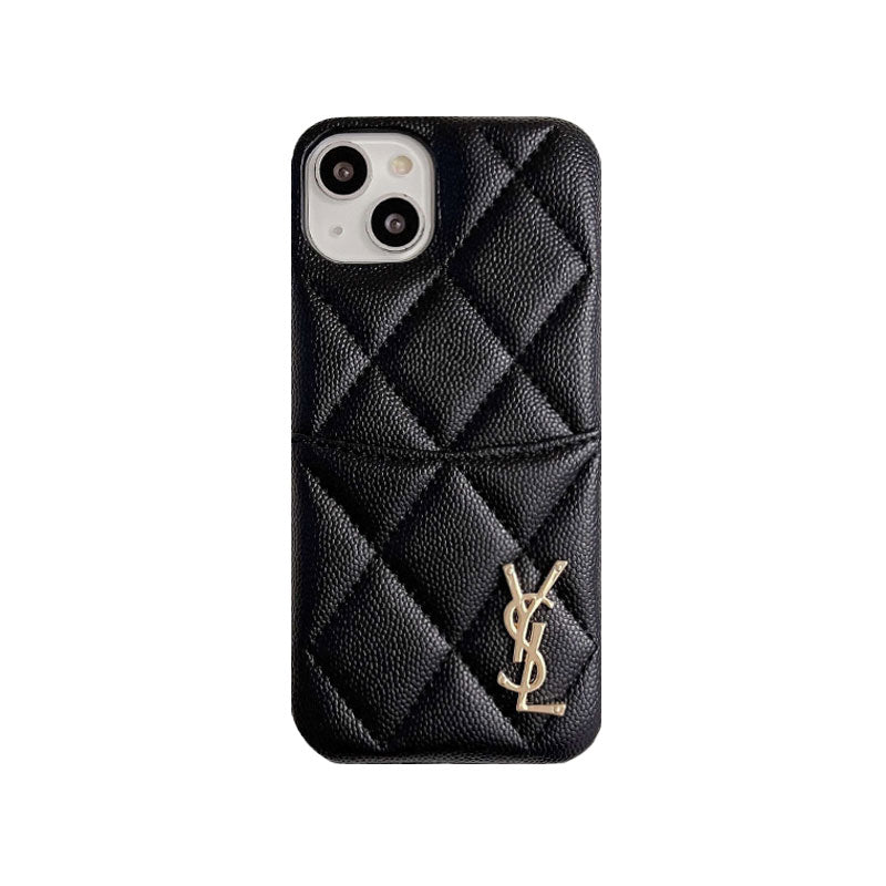 Leather YL iPhone Case With Card Holder Case Pink-LZW240606