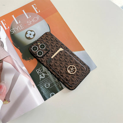 Leather MK iPhone Case With Card Holder Brown-MKC241620