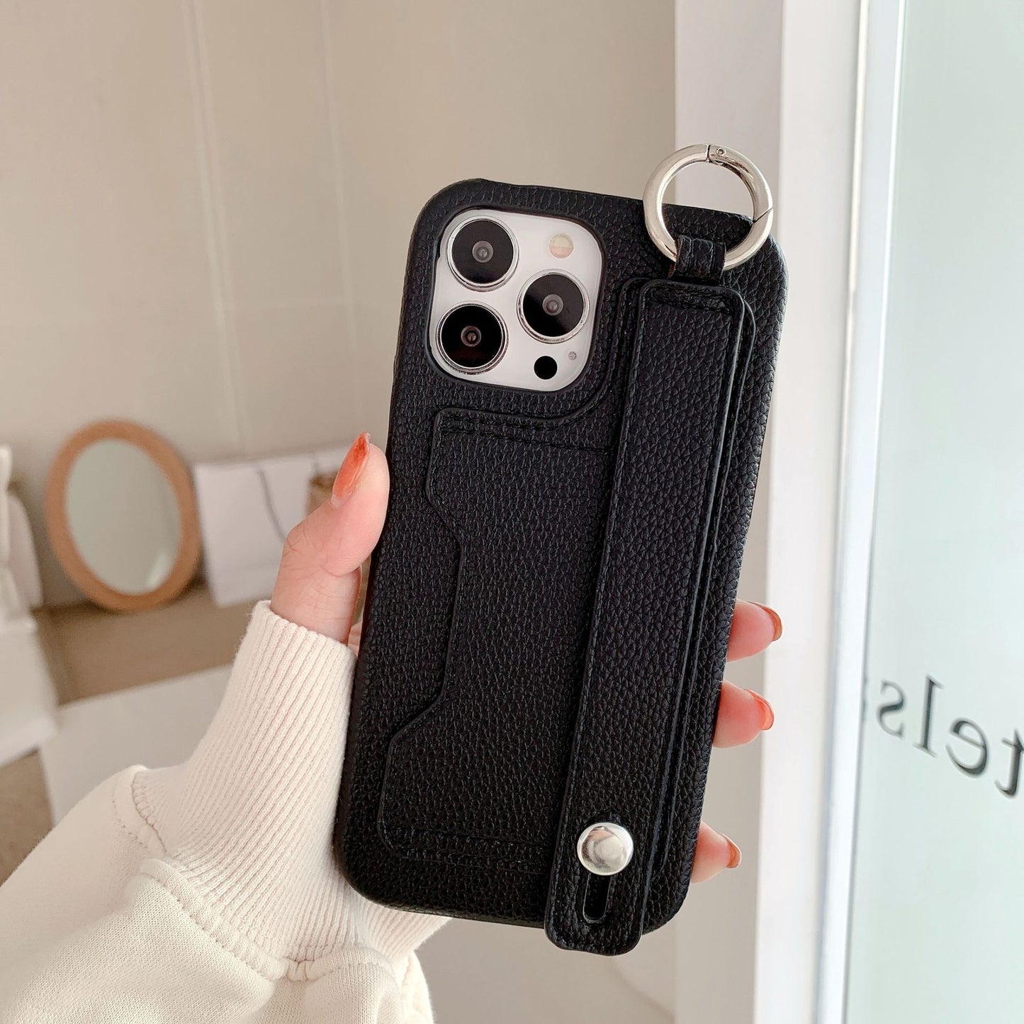 Leather Phone Case For iPhone with Card Holder Black-LZW121102
