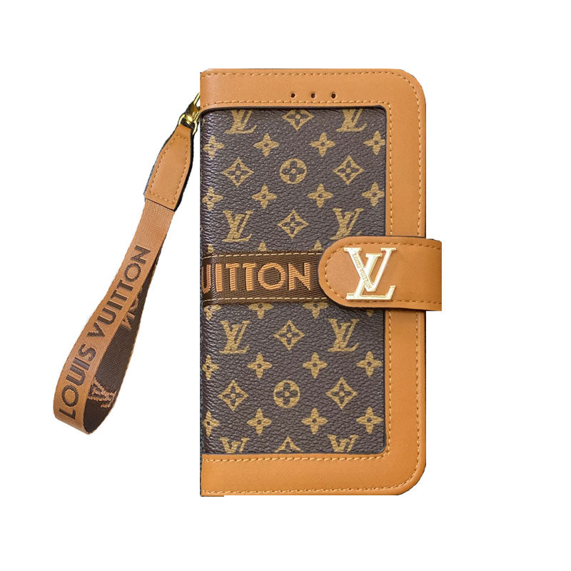 Leather Leather Flip Monogram Phone Case With Card Holder And Strap Black Printing -CFLB200911