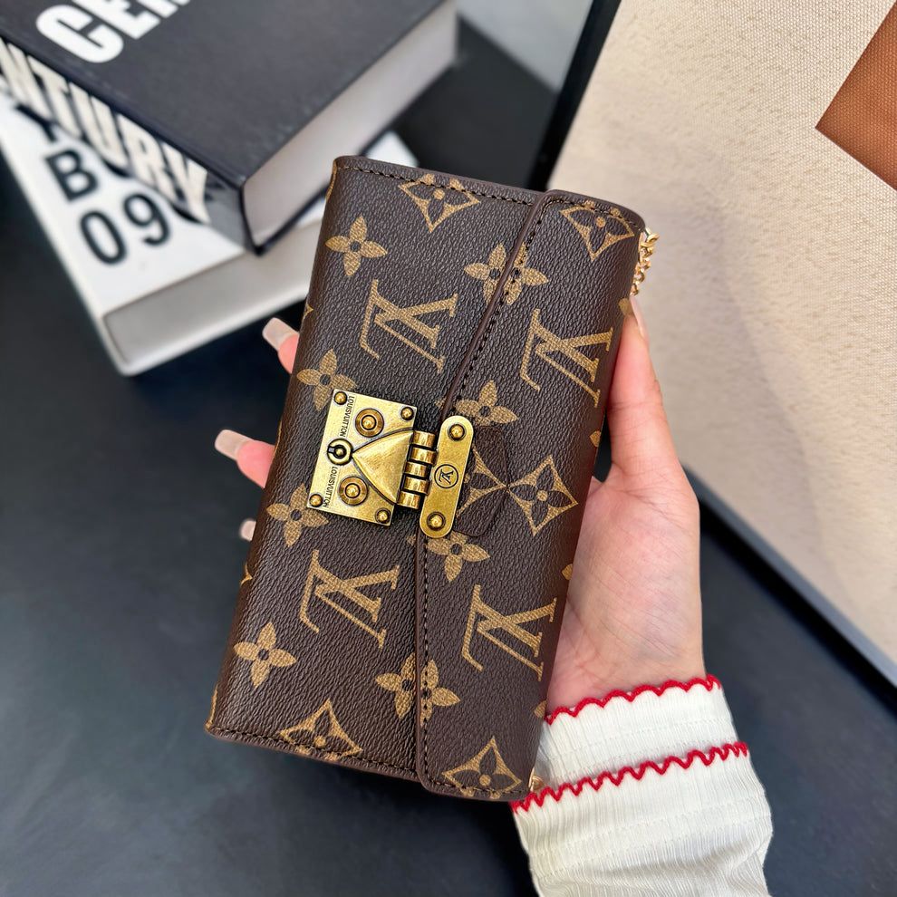 Leather Monogram iPhone Case With Wallet And Crossbody Strap For iPhone 17 Series-CYLV081