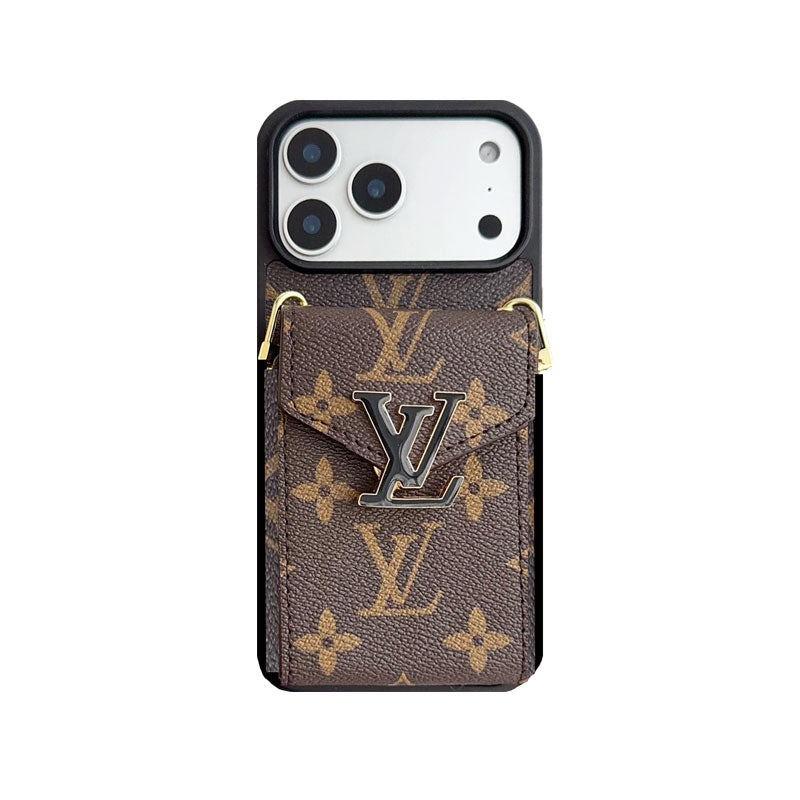 Classic Leather Monogram iPhone Case With Card Holder And Strap -CFK251126