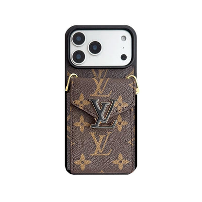 Classic Leather Monogram iPhone Case With Card Holder And Strap -CFK251126
