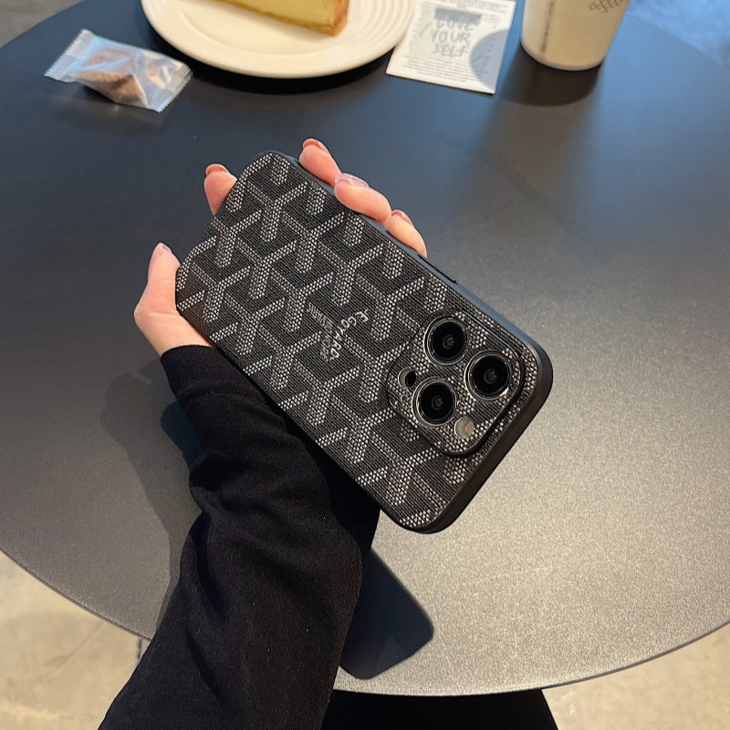 Leather GD iPhone Case With Lens Protection Black-SJK240807