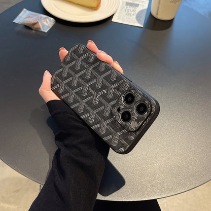 Leather GD iPhone Case With Lens Protection Black-SJK240807