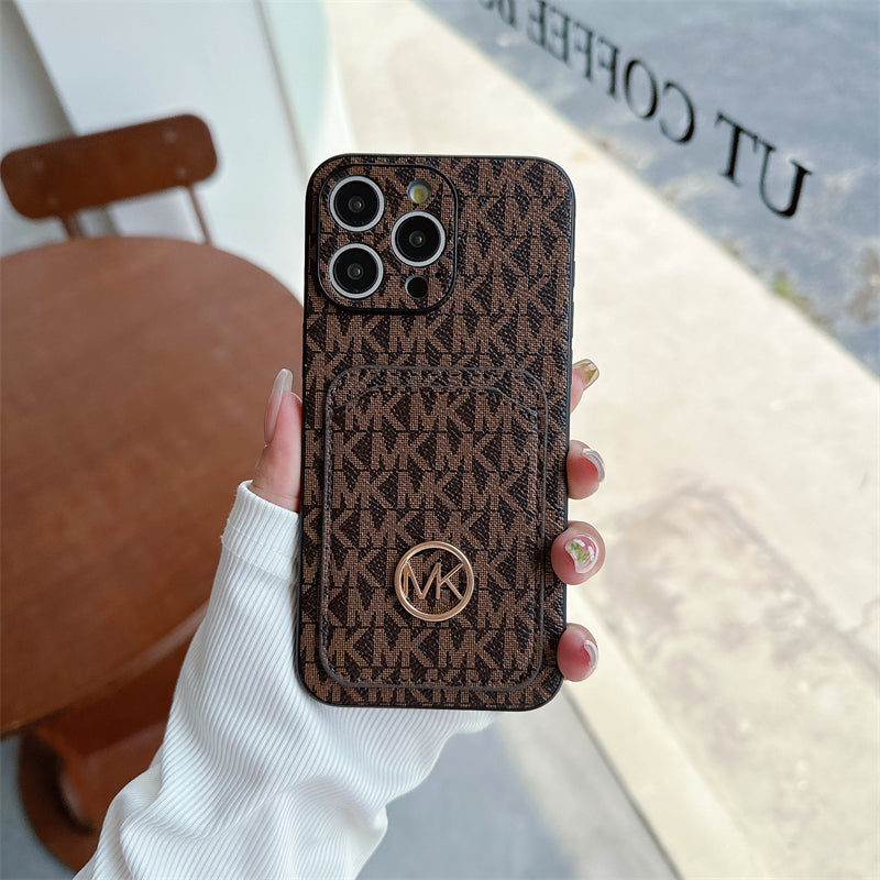 Leather MK iPhone Case With Card Holder Brown-MKC241620