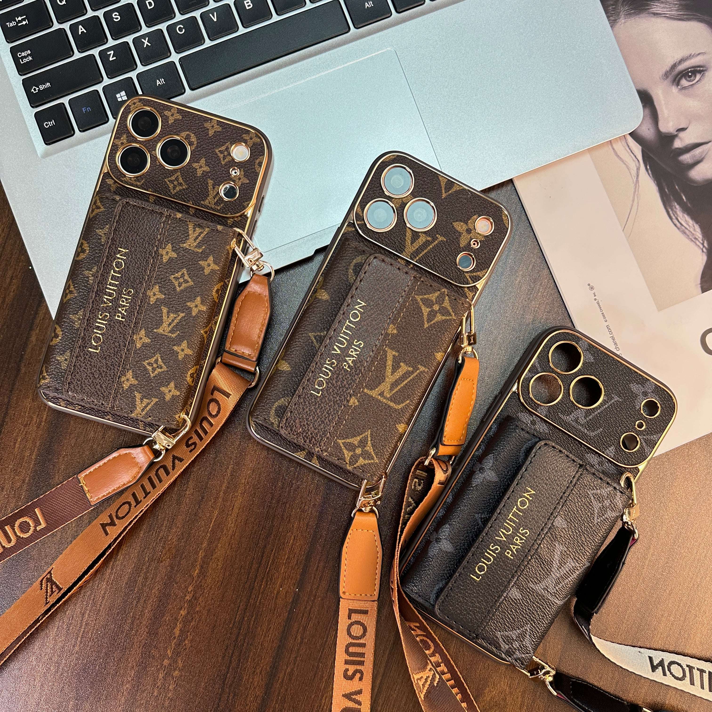 Refined Leather Monogram iPhone Case With Wallet And Crossbody Strap For iPhone 17 Series-CYLV128