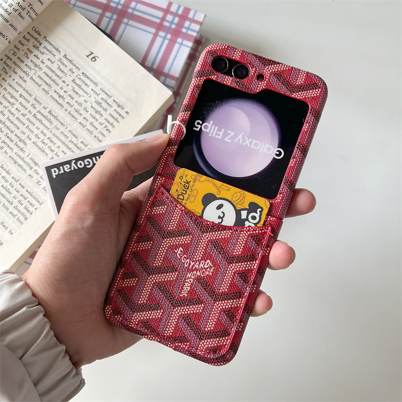 Leather GD Samsung Galaxy Z Flip Series Case With Card Holder Red -QBK251620
