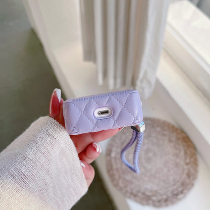 Diamond Grid AirPods Case with Leather Lanyard Purple-LXK240703